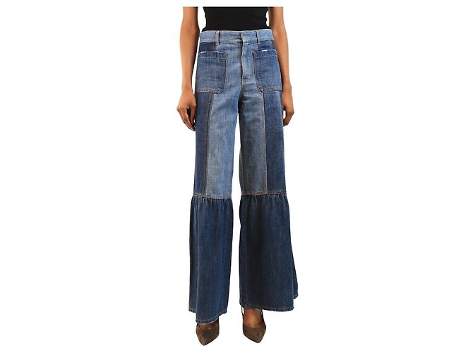 Autre Marque Blue flared patchwork jeans - size UK 6