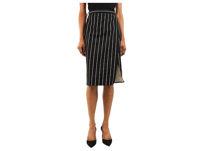 Balenciaga Saia midi envelope com riscas finas preta - size UK 8 Preto