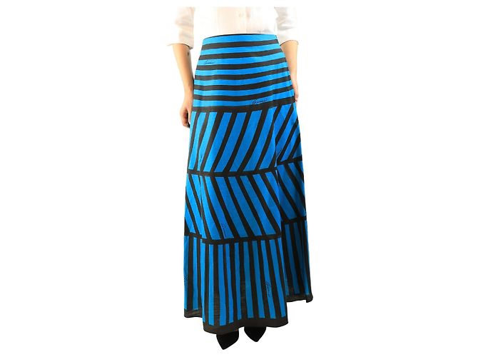 Gucci Gonna maxi in lino a righe nere e blu - size UK 10