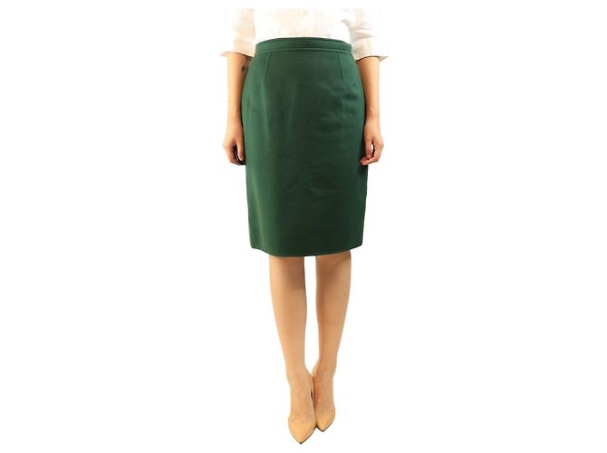 Oscar de la Renta Falda midi de lana verde oscuro - size UK 12