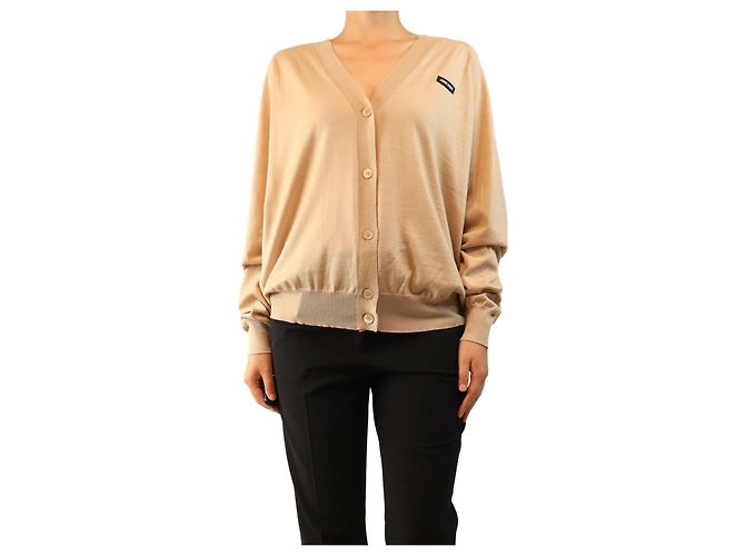 Miu Miu Neutraler Kaschmir-Cardigan mit Logo - size UK 12