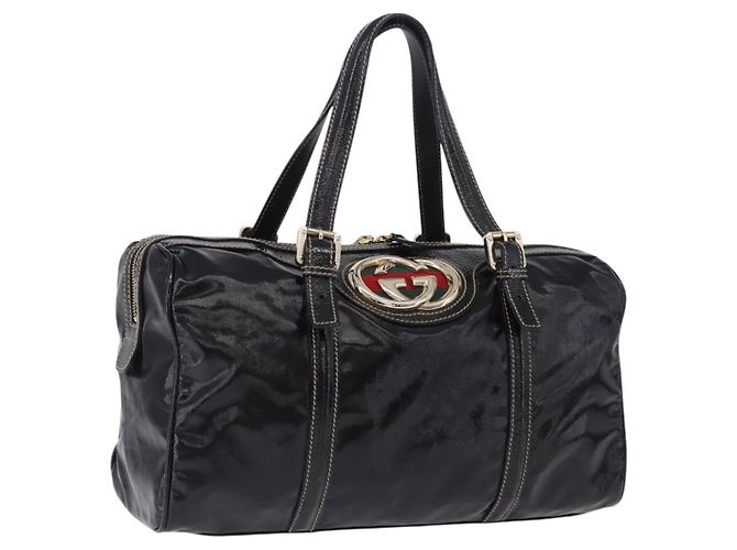 GUCCI Interlocking Web Sherry Line Bag Patent leather Black 170010