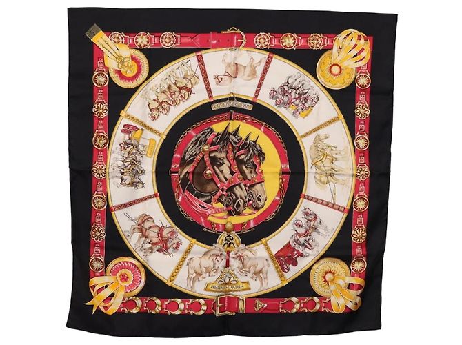 Hermès HERMES Carre 90 Scarf  CHEVAUX DE TRAIT  Silk Black