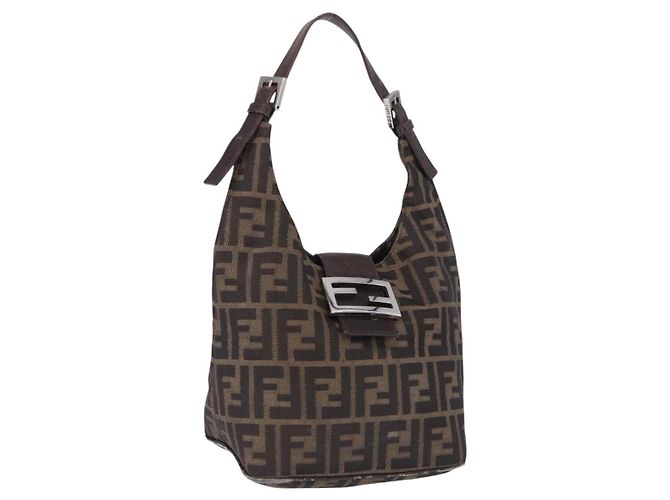 FENDI Zucca Canvas Handtasche Braun Silber