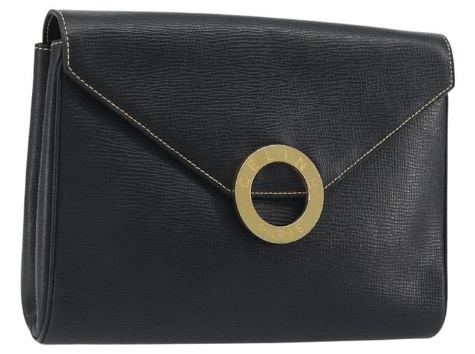 Céline CELINE Circle Clutch Bag Leather Black Gold