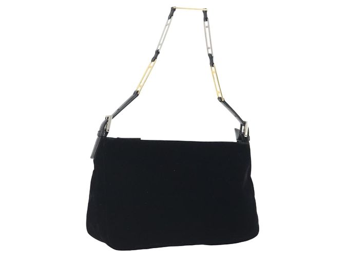 FENDI Chain Shoulder Bag Velor Black
