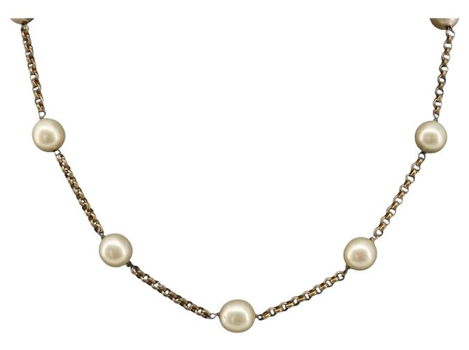 CHANEL Halskette Metall Goldfarben Weiß CC