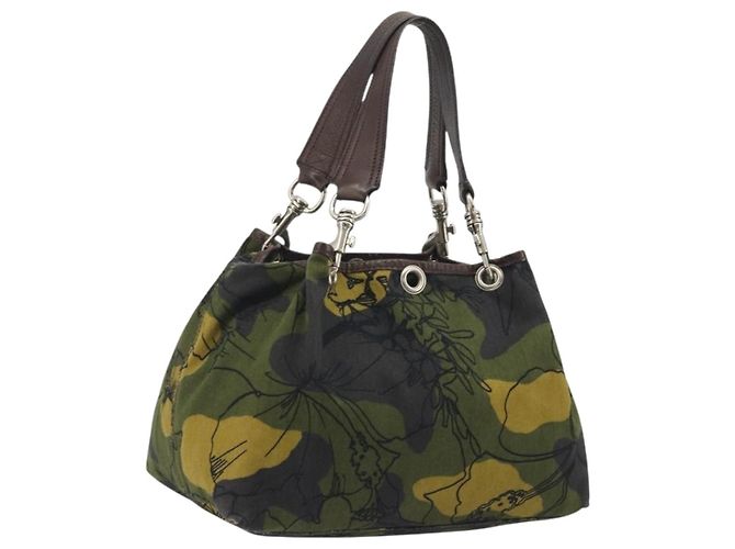Miu Miu Tote Bag Canvas Green Silver