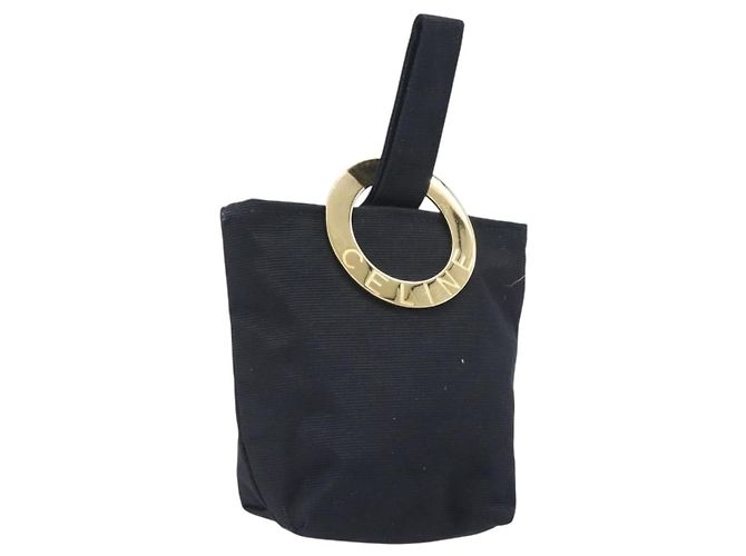 Céline CELINE Circle Pouch Canvas Black Gold