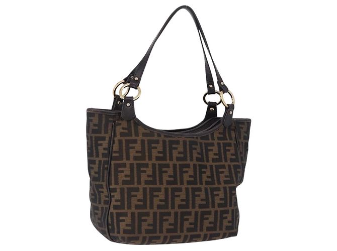 FENDI Zucca Canvas Tote Bag Brown Black