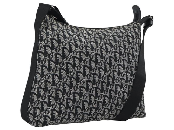 Christian Dior Trotter Canvas Shoulder Bag Black Silver