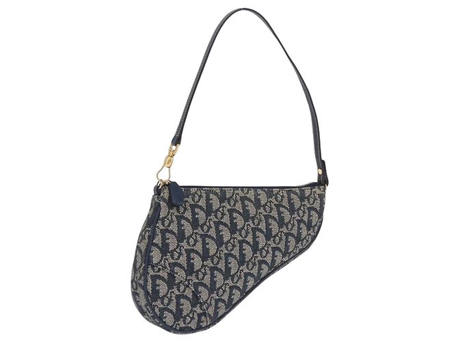 Christian Dior Trotter Canvas Saddle Accessory Pouch Navy Gold