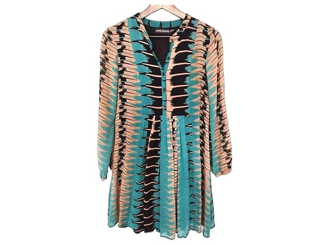 Antik Batik Preppy Folk Kleid Schwarz Beige Türkis