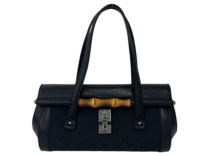Bolsa GUCCI Old Bamboo GG Logo em couro e canvas Preto