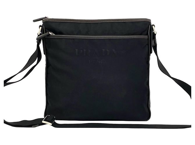 Bolsa de Ombro Prada de Nylon e Couro Saffiano Preto Castanho Marrom