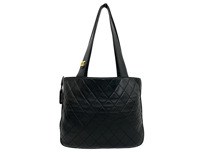 Chanel Matelassé Coco Mark Lammleder Tote Bag Schwarz