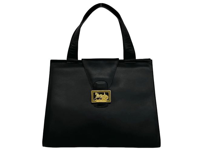 Céline Sac à main en cuir CELINE Vintage avec logo calèche Noir