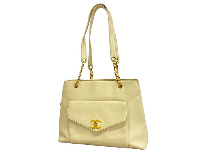 Bolso Tote Chanel de piel de becerro granulada marfil Crudo
