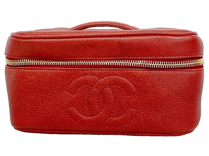 Bolso Vanity Chanel de piel de becerro granulada roja