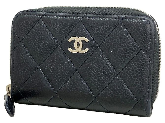 Monedero Chanel de piel de becerro granulada negra Negro