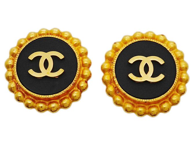 Orecchini a clip Chanel in nero e oro D'oro