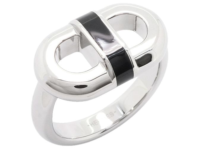 Ring Anillo Maillon de metal Hermès Negro Plata