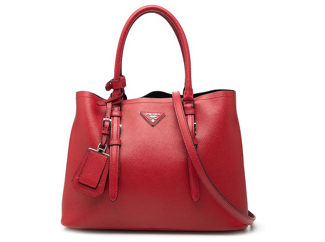 Prada Red Medium Saffiano Cuir Double Handle Satchel