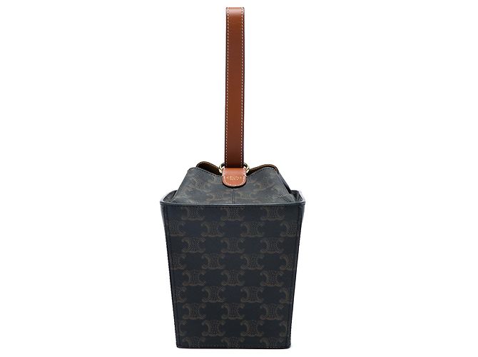 Céline Celine Brown Triomphe Coated Canvas Strap Box Bag Dark brown