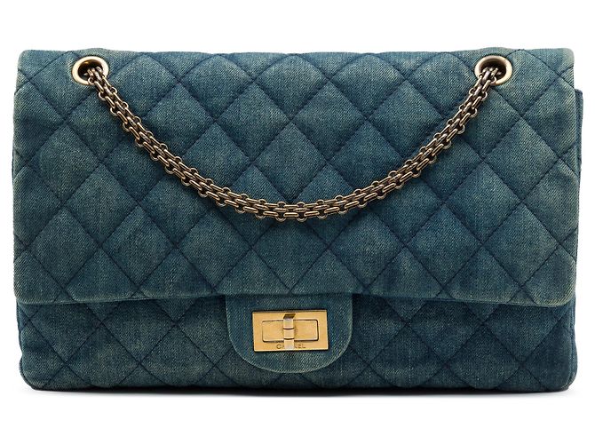 Chanel Blue Quilted Denim Reissue 2.55 Double Flap 227 Bleu