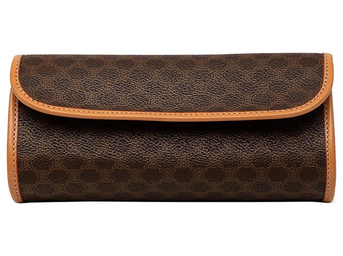 Céline Clutch Celine Brown Macadam Coated Canvas Marrone