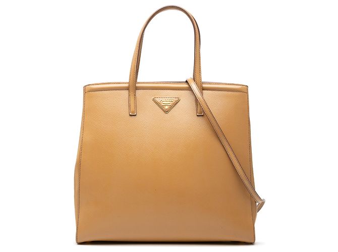 Bolso Prada Brown Saffiano Vernice Parabole Satchel Castaño Camello