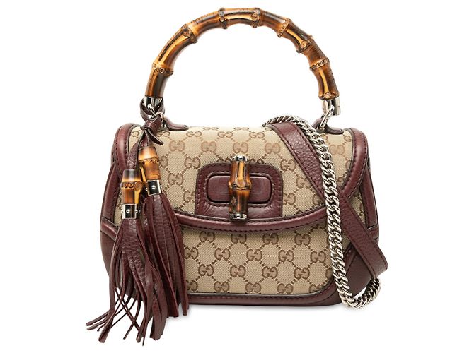 Gucci Bolsa de Alça Superior New Bamboo Medium GG Canvas, Bege