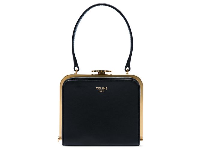 Céline Celine Minaudière Triomphe Lana in pelle di vitello nera Nero