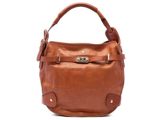 Tote Burberry em couro granulado marrom com fecho turn lock