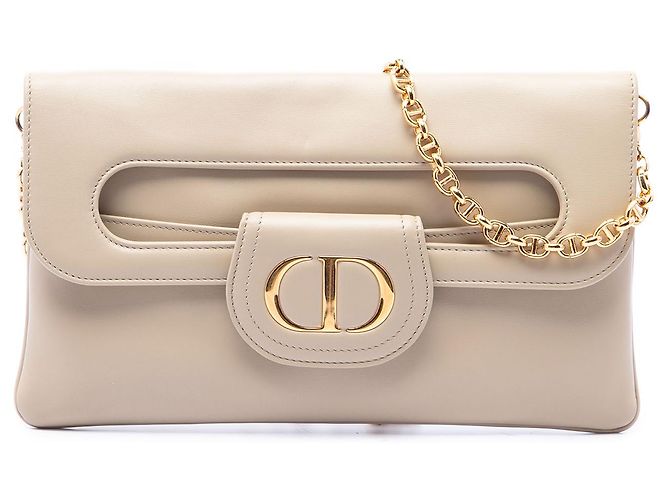 Bolsa DiorDouble Chain Bag Dior em pele de vitelo bege Medium