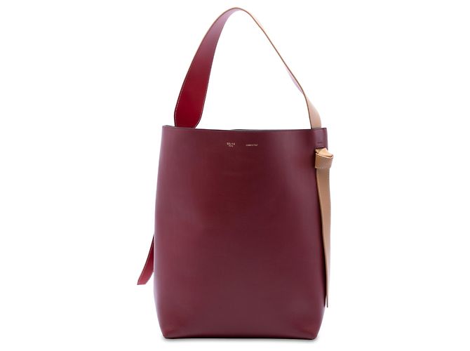 Céline Celine Red Small Smooth Bicolor Calfskin Twisted Cabas Tote Rot Bordeaux