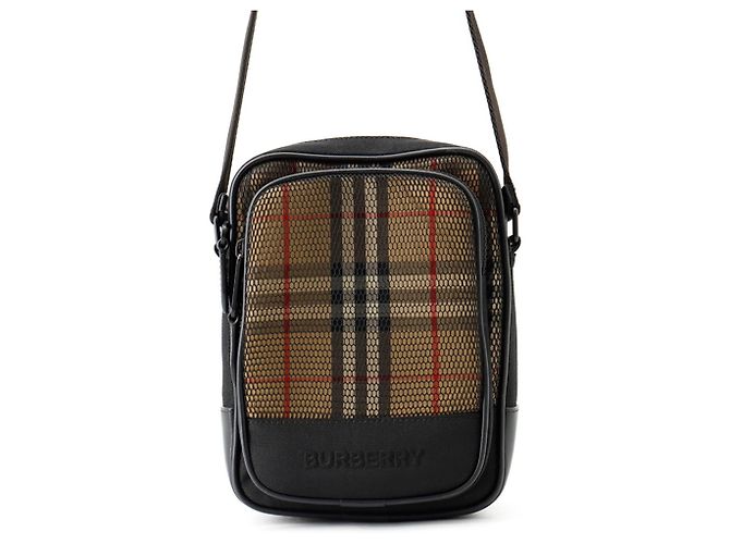 Borsa a tracolla Burberry Nova Check in tela mesh e pelle Nero Multicolore