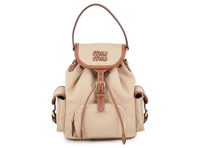 Zaino e borsa Miu Miu in pelle e tela beige e marrone
