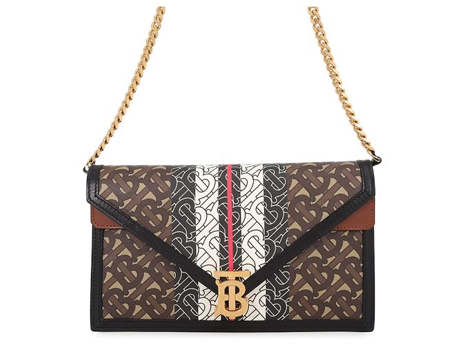 Bolsa de Ombro com Corrente Burberry TB Monogram Marrom Preto Multicor