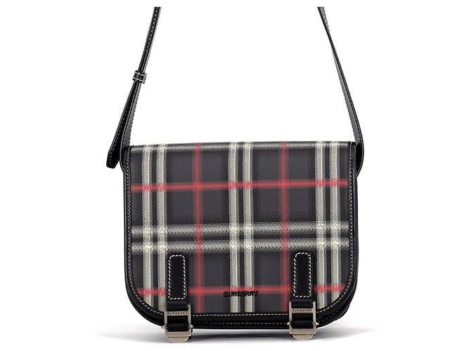 Burberry Check Pattern Shoulder Bag Black Red