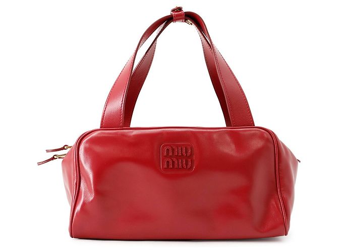 Sac à main Bowling en cuir Miu Miu Rouge
