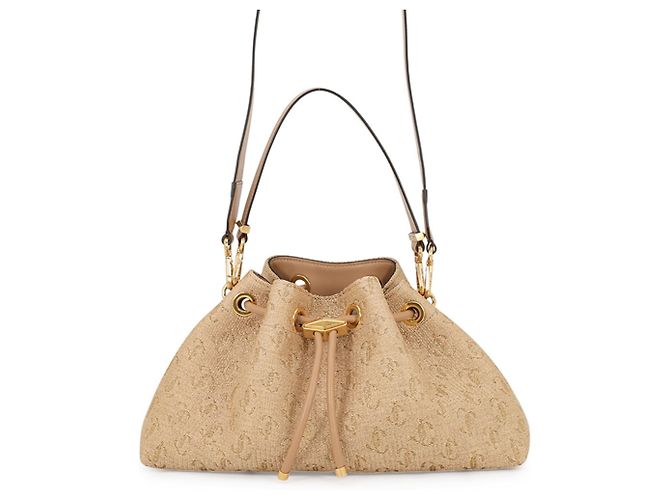 mala Jimmy Choo Cinch Medium em ráfia Bege