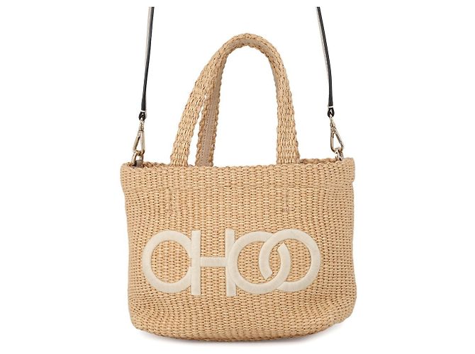 Borsa Jimmy Choo in rafia e pelle beige