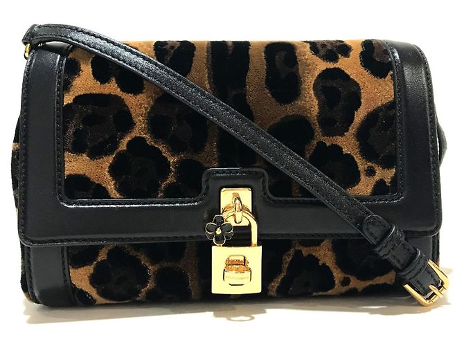 Dolce & Gabbana Schultertasche mit Leopardenprint Braun Schwarz
