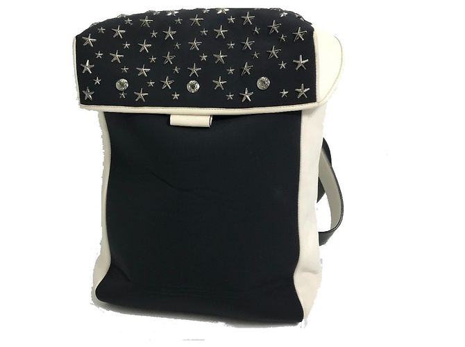 Jimmy Choo Two-tone Star Studded Leather Backpack Black White