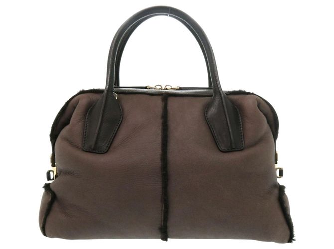 Borsa a mano Tod's D-Styling in pelle e shearling Marrone
