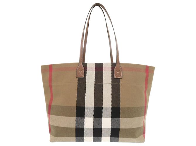 Saco Tote Burberry Check Canvas Brown Marrom