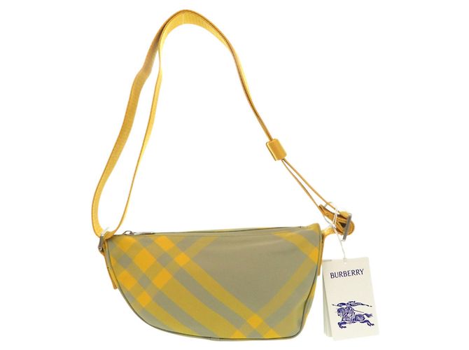 Burberry Shield Check Pattern Crossbody Shoulder Bag Khaki Gelb