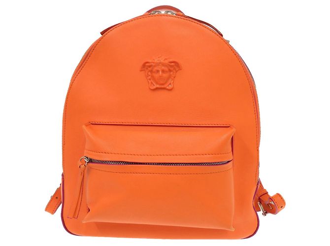 Versace Gianni Medusa Leather Orange Backpack