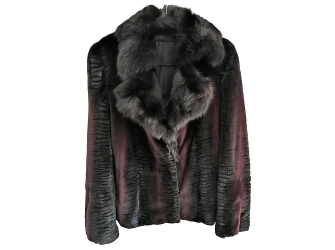 Braschi Mink Fur Coat with Collar Dark red Dark brown